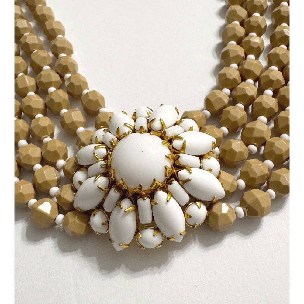 Hattie Carnegie 1950's-60's multi strand faceted beads w/ floral centerpiece EUC